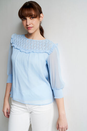 Sky Blue Solid Straight Top, Sky Blue, image 3