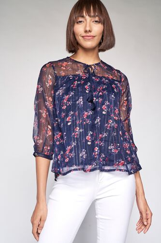 3 - Navy Floral Fit and Flare Top, image 3