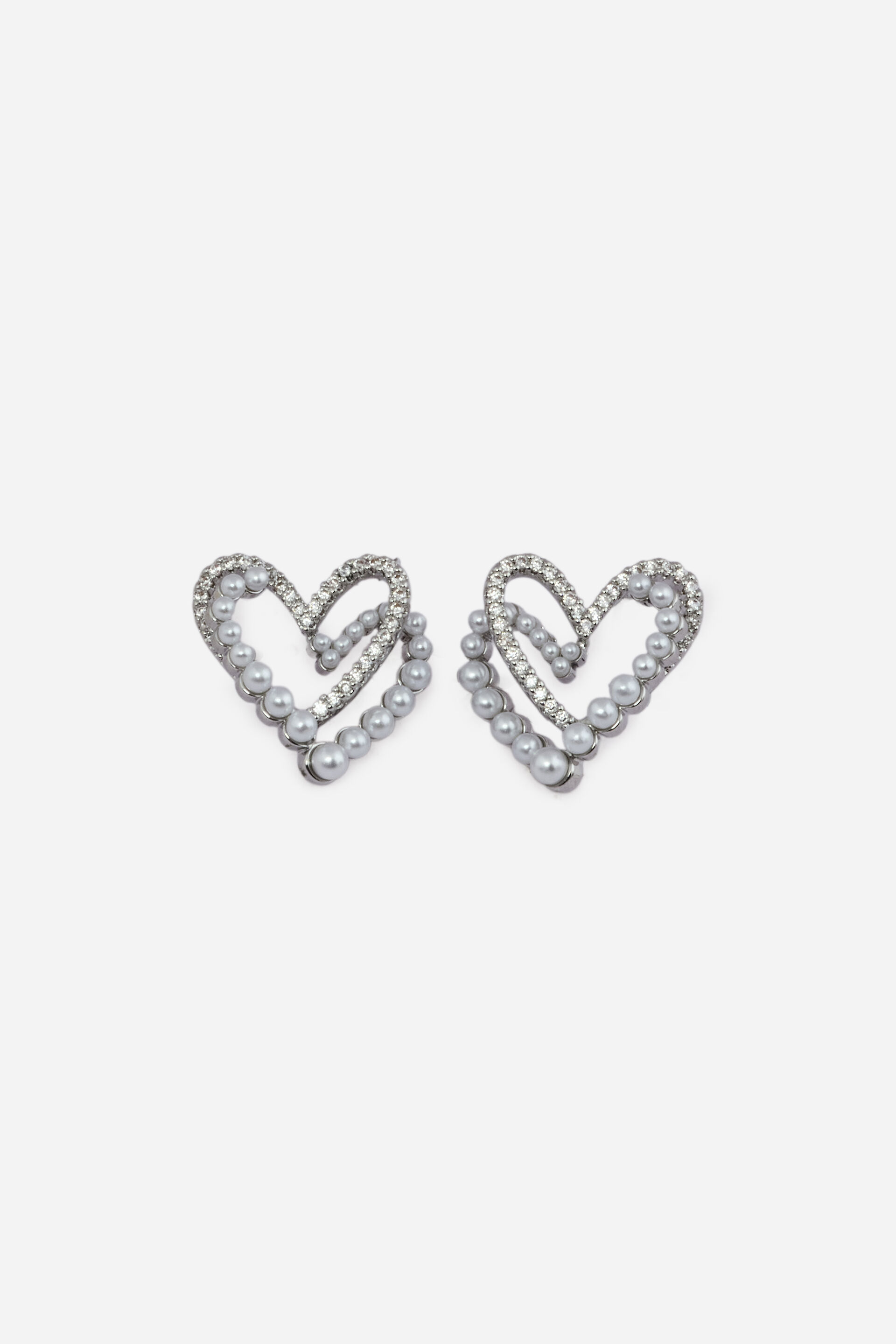 Silver Pearl Heart Earrings, , image 1
