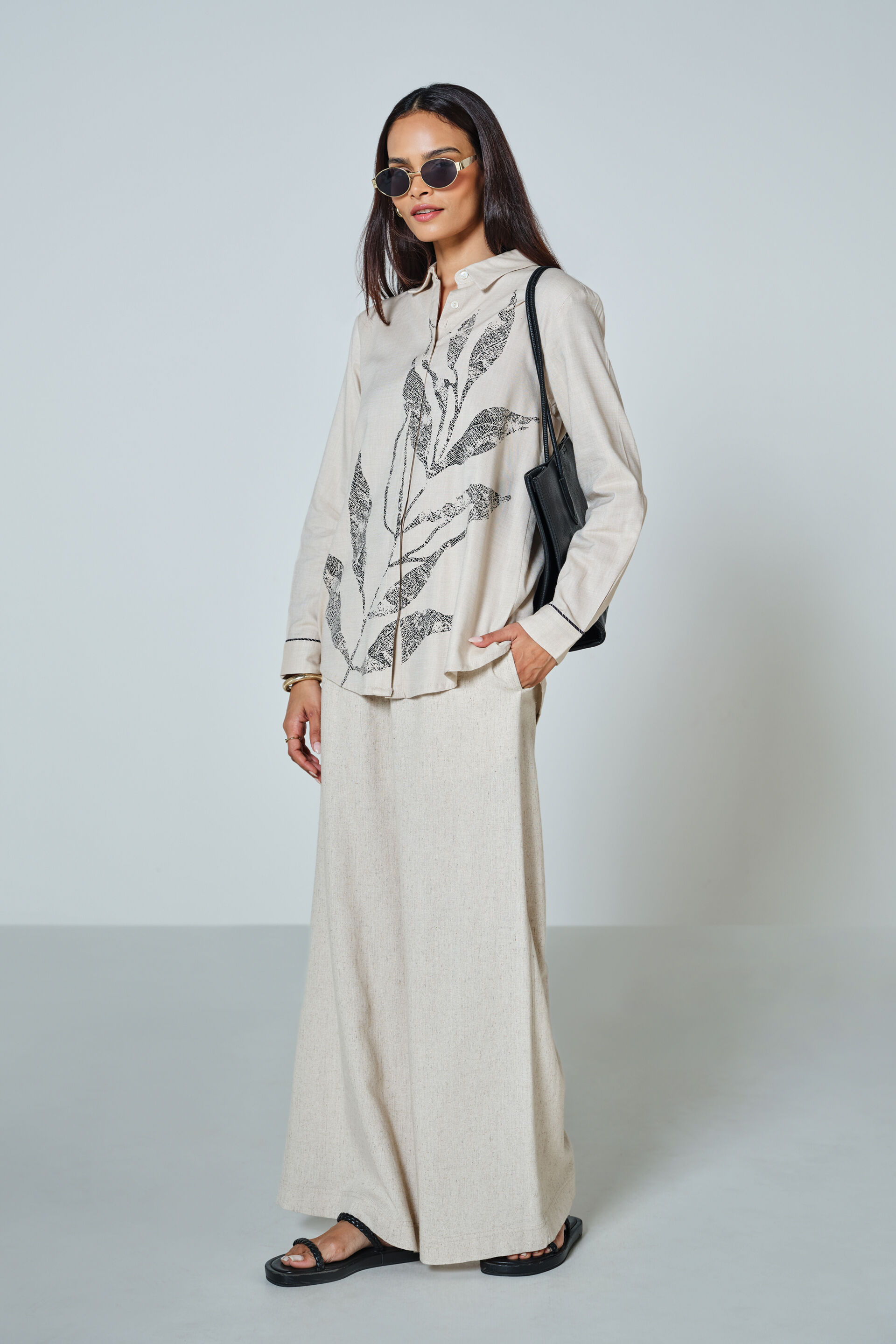 Leaf Love Cotton Shirt, Beige, image 5