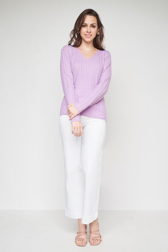 Lilac Solid V-Neck Top, Lilac, image 3