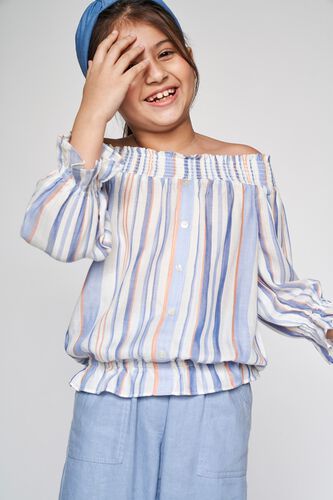 2 - White/Blue Stripes Straight Top, image 2
