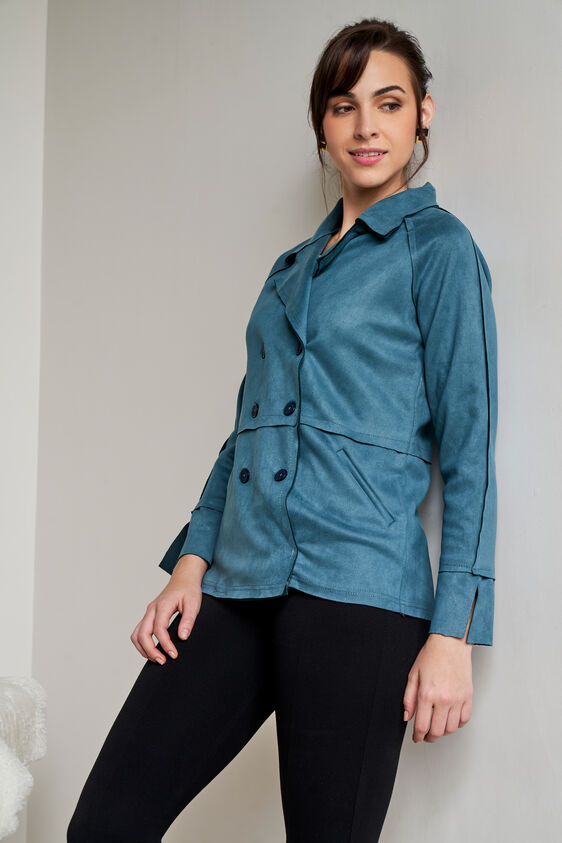 Teal Solid Straight Jacket, Teal, image 3