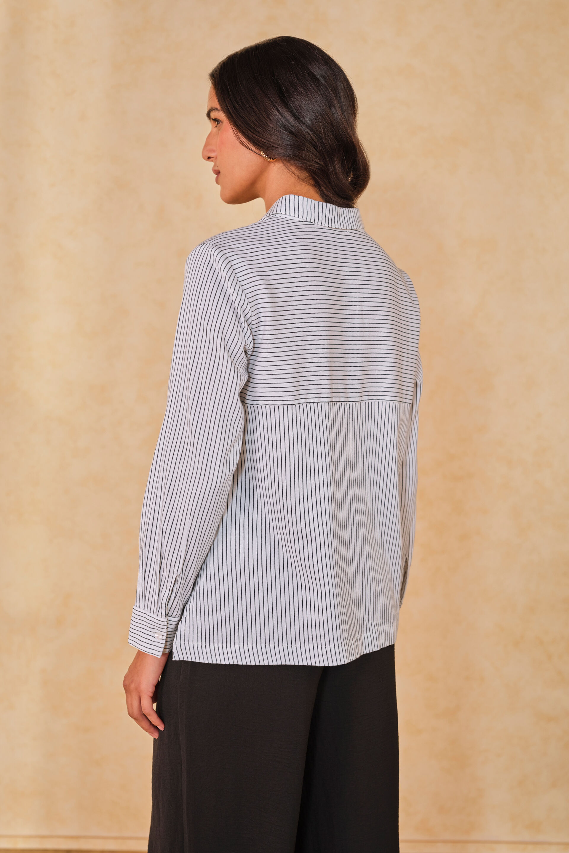 Monochrome Motion Cotton Blend Striped Shirt, White, image 6