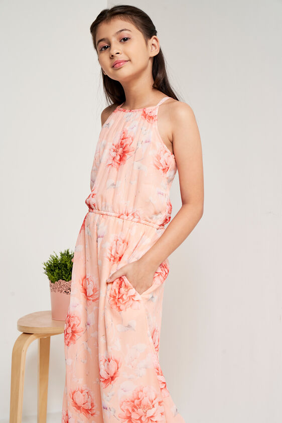 Peach And Orange Floral Straight Jump Suit, Peach, image 2