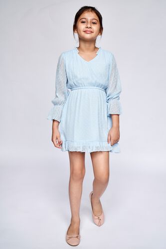 2 - Blue Self Design Flounce Dress, image 2