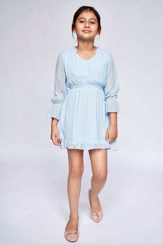2 - Blue Self Design Flounce Dress, image 2