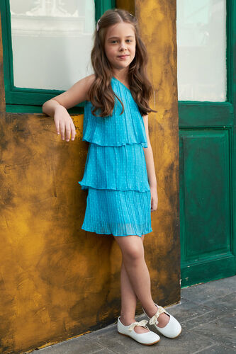 Aqua Solid Flared Dress, Aqua, image 1