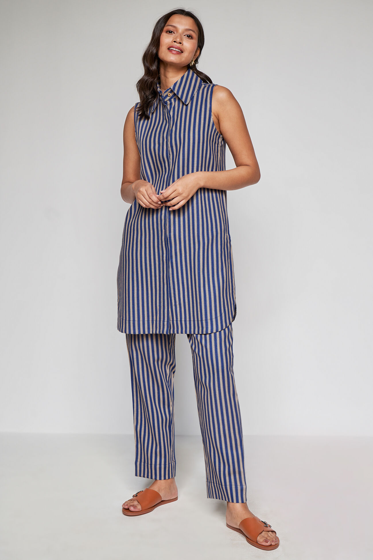 Blue And Gold Striped Symmetry Coord Set, Blue, image 1