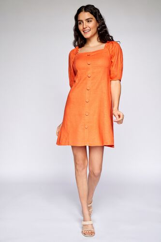 2 - Orange Solid A-Line Dress, image 2