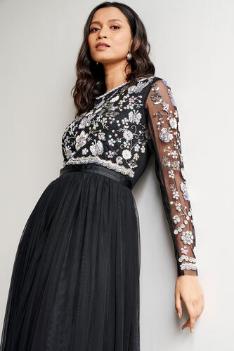 Black Floral Straight Gown, Black, image 5