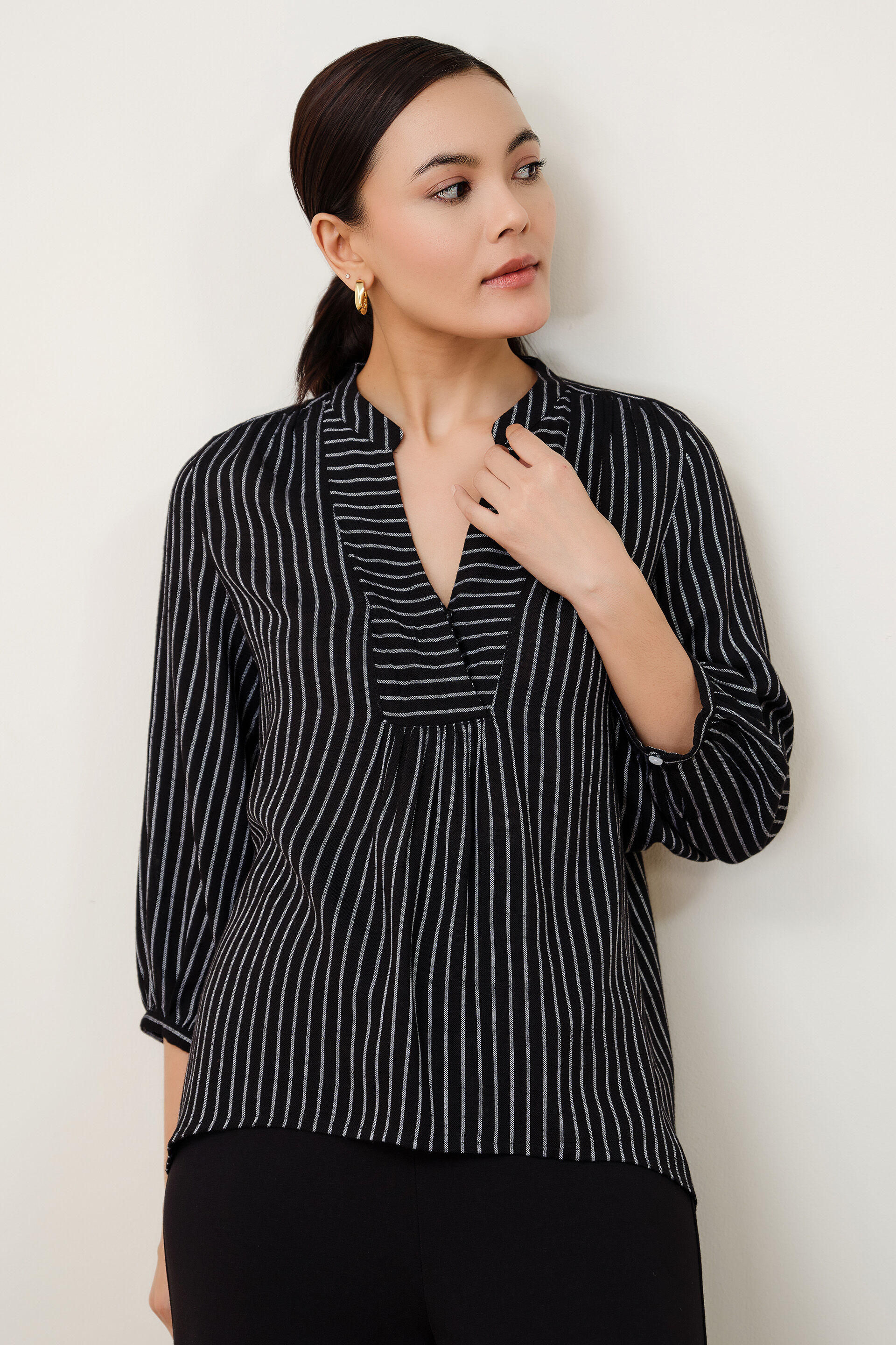 S&eacute;la Striped Black Top, Black, image 3