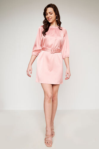 Peach Solid Straight Dress, Peach, image 3
