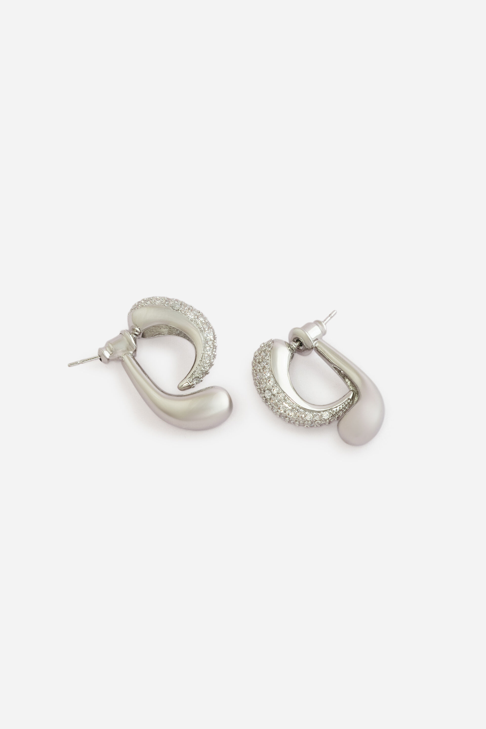 Silver Encrusted Abstract Earrings, , image 2