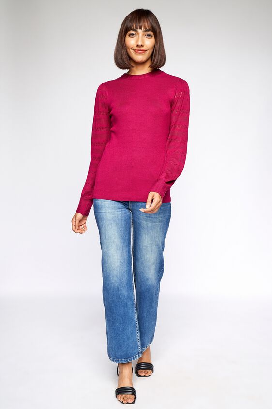 2 - Wine Self Design Sweater Top, image 2