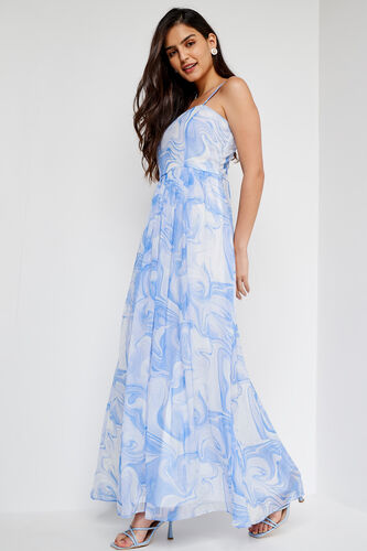 Blue and White Abstract Flared Gown, Blue, image 2