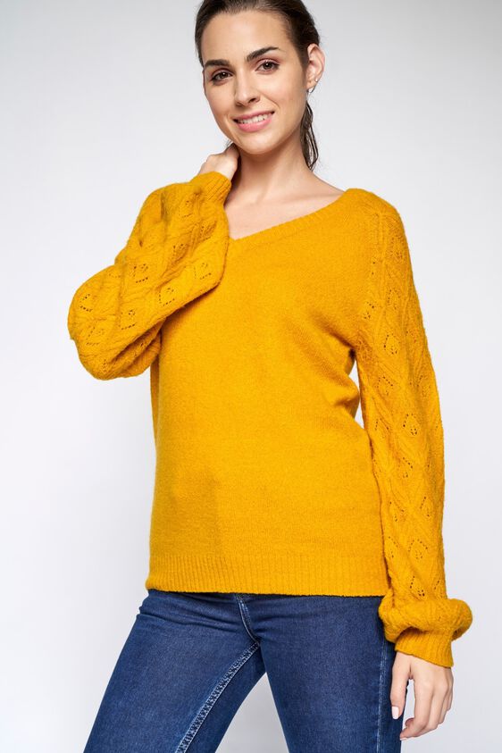 1 - Yellow Self Design Straight Top, image 1