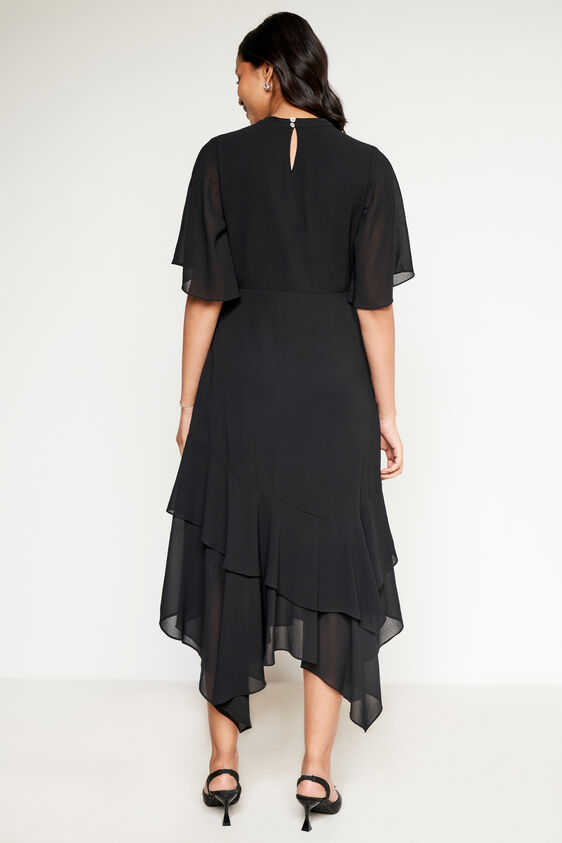 Black Embellished Asymmetrical Dress, Black, image 4