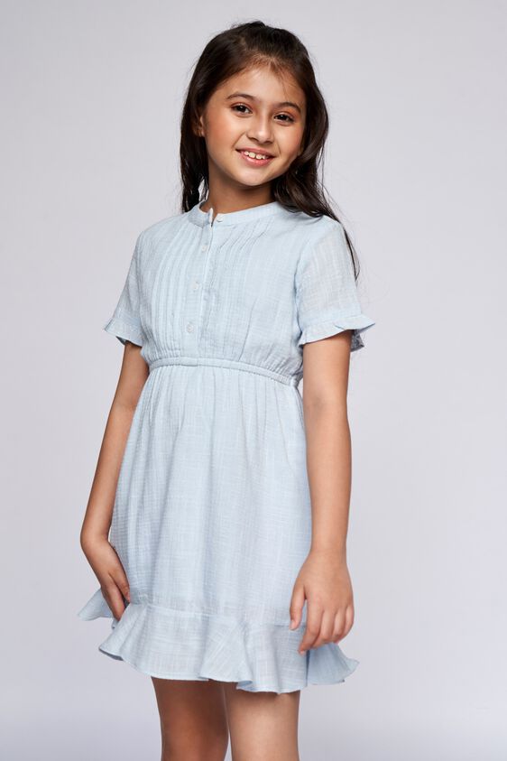 2 - Blue Self Design Flounce Dress, image 2