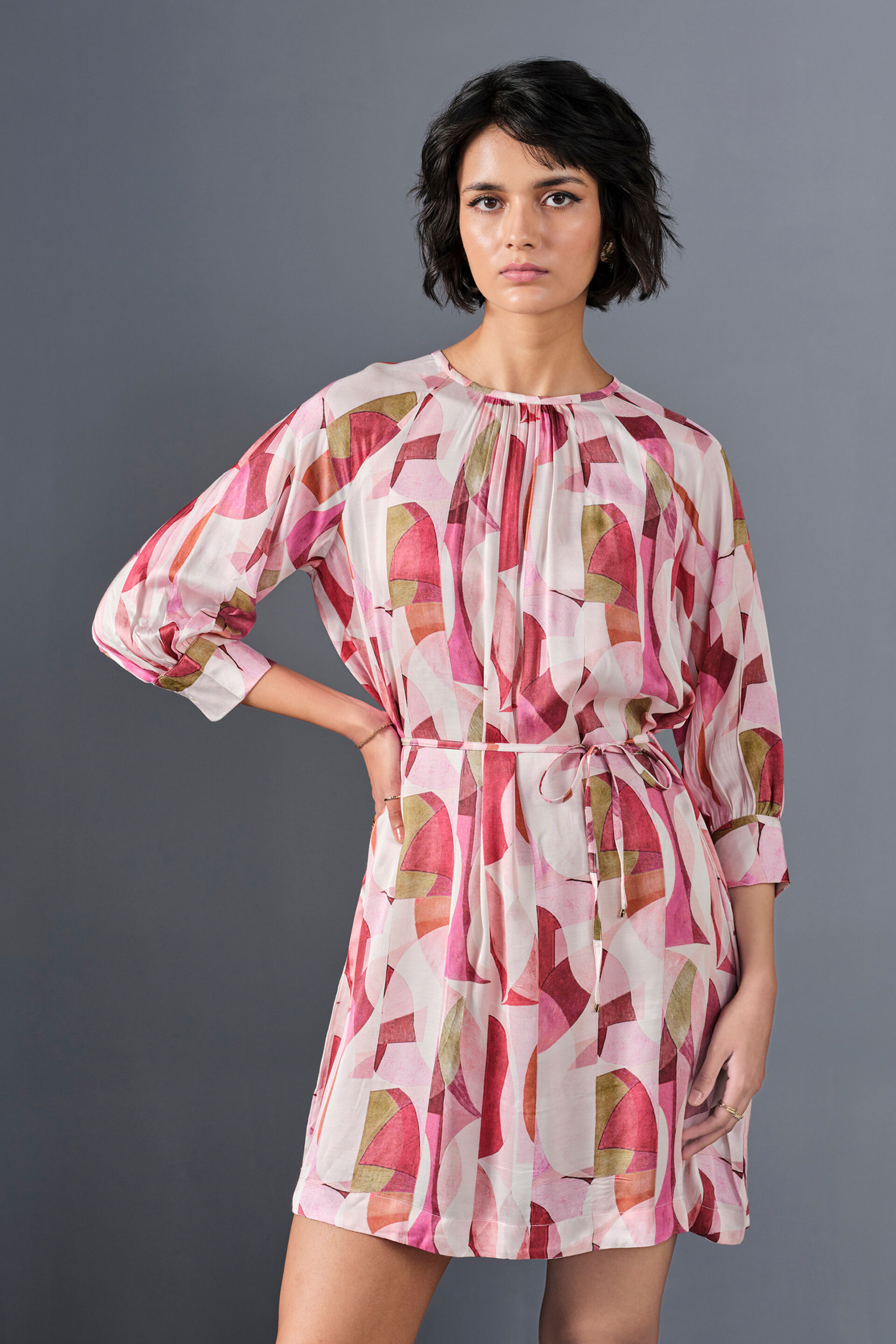 Boho Blossom Viscose Dress, Pink, image 2