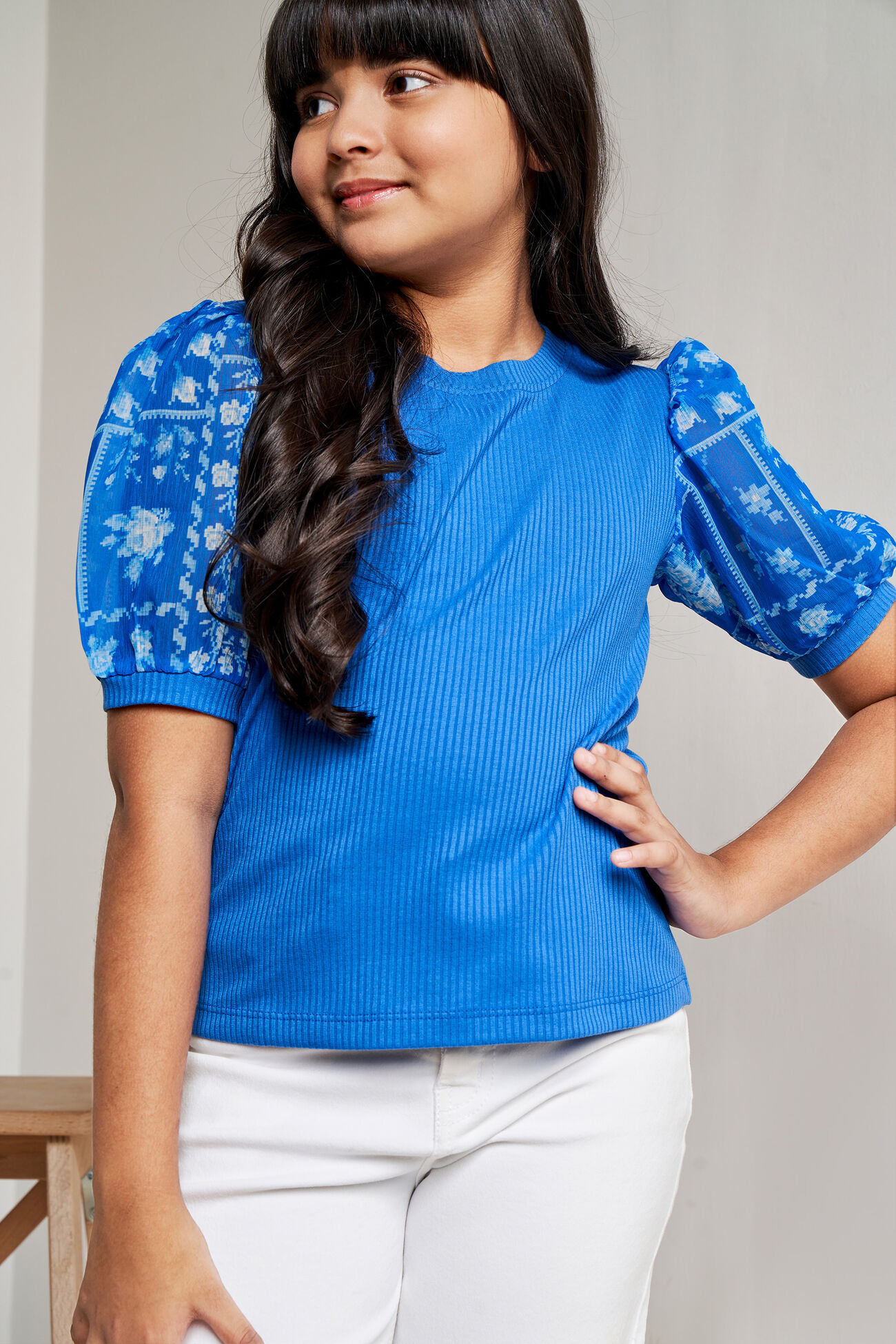 Blue Floral Straight Top, Blue, image 3