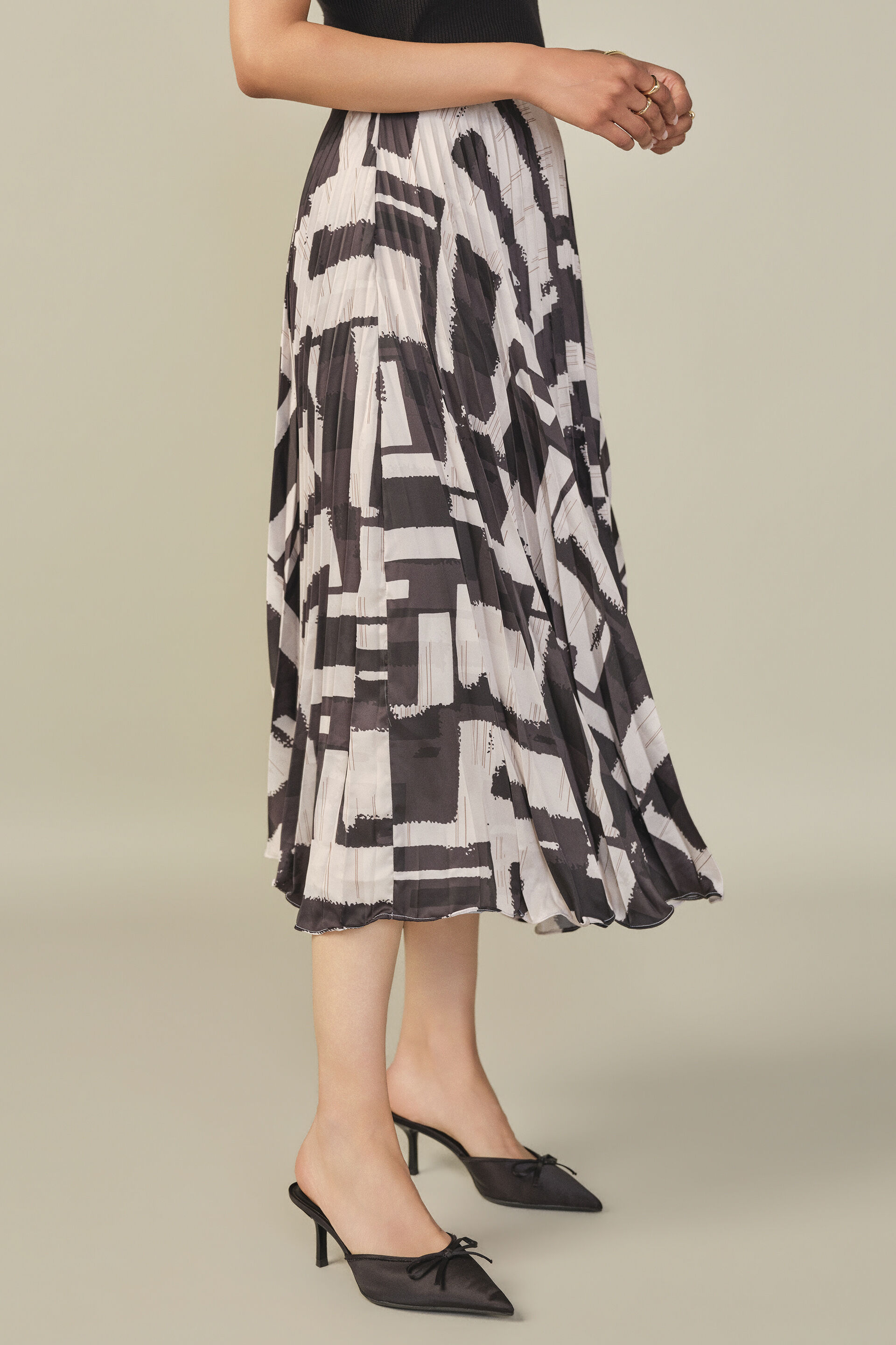 Abstract Printed Satin Skirt in Cream, Cream, image 5