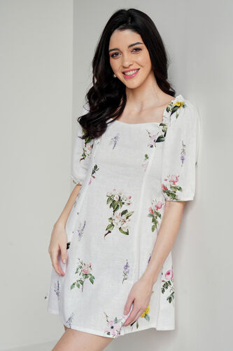 White Floral Flared Dress, White, image 2