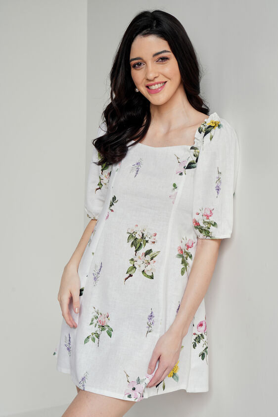 White Floral Flared Dress, White, image 2