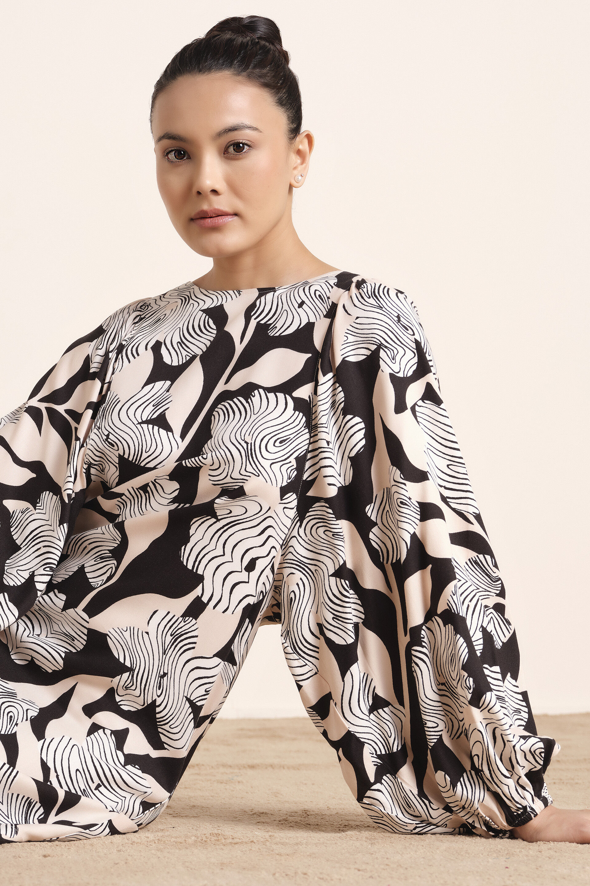 Florine Abstract Print Dress, Black, image 3