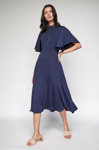 2 - Navy Blue Solid Fit and Flare Dress, image 2