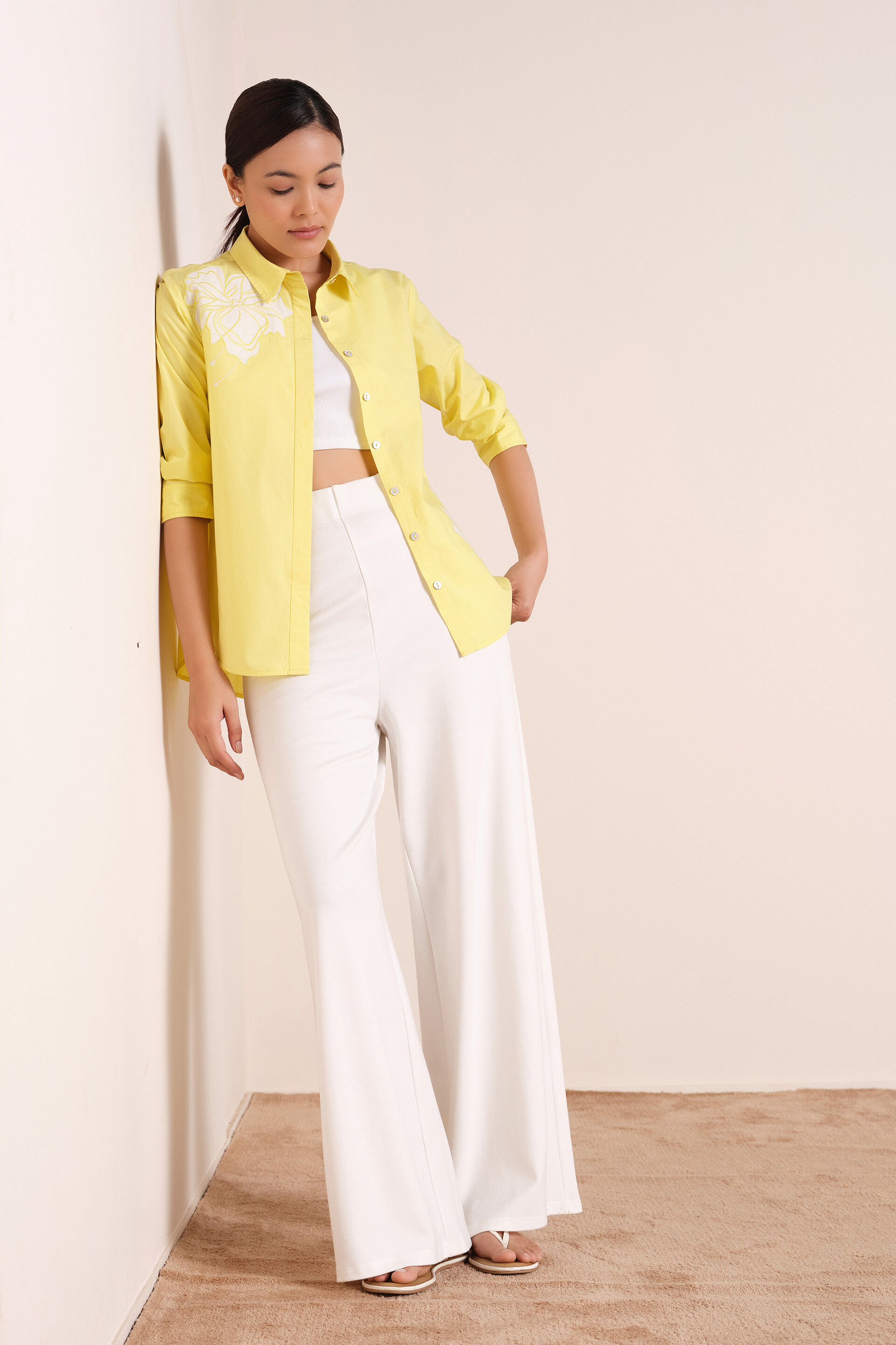 Petaline Embroidered Yellow Shirt, Lemon, image 5