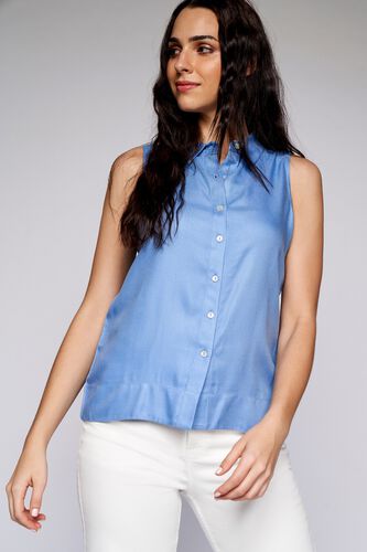 2 - Blue Solid Straight Top, image 2