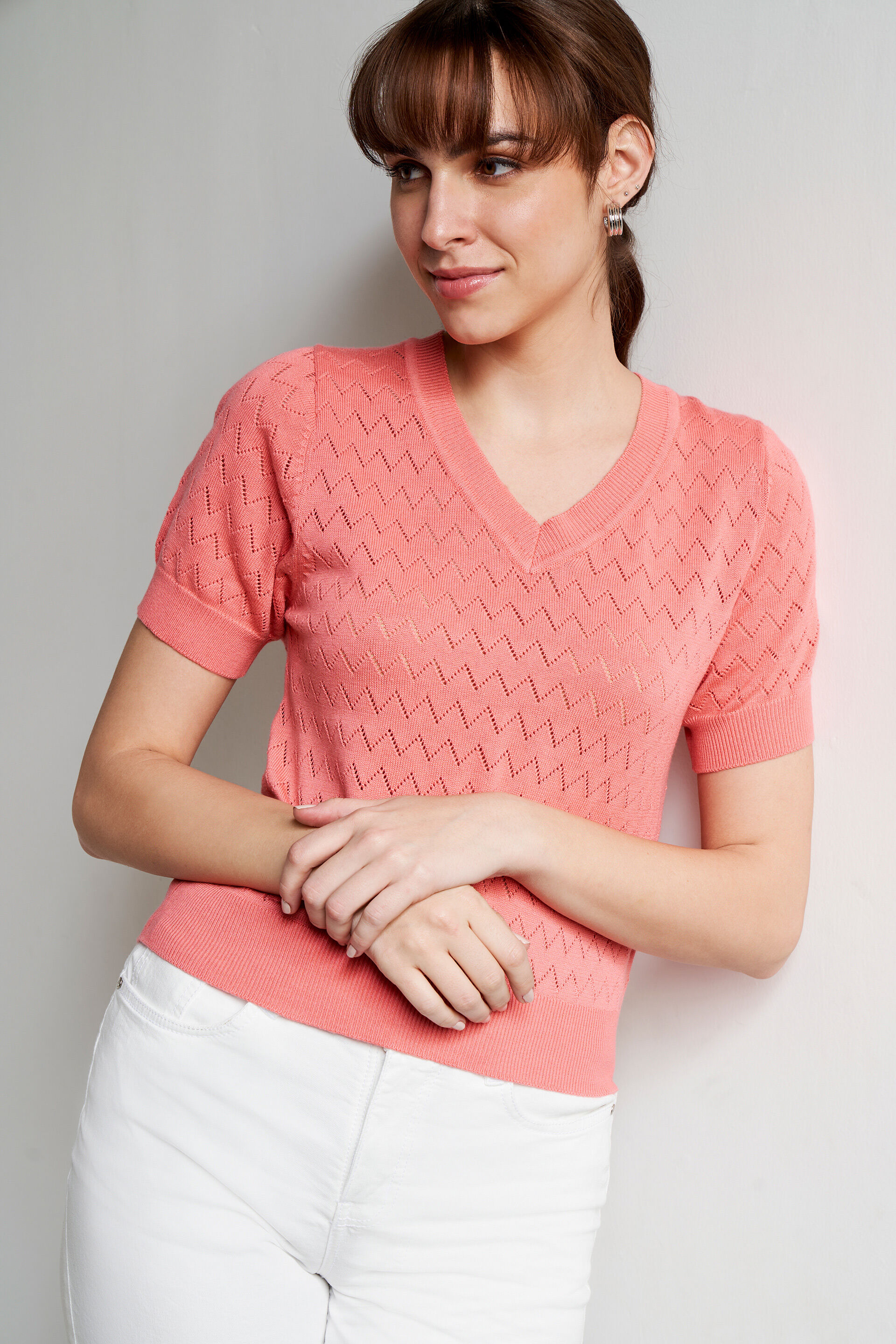 Pink Self Design Straight Top, Pink, image 1