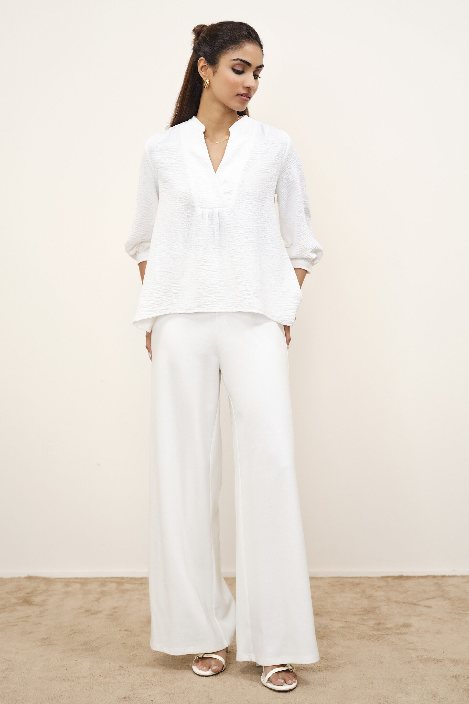 White Gathered Top, White, image 2