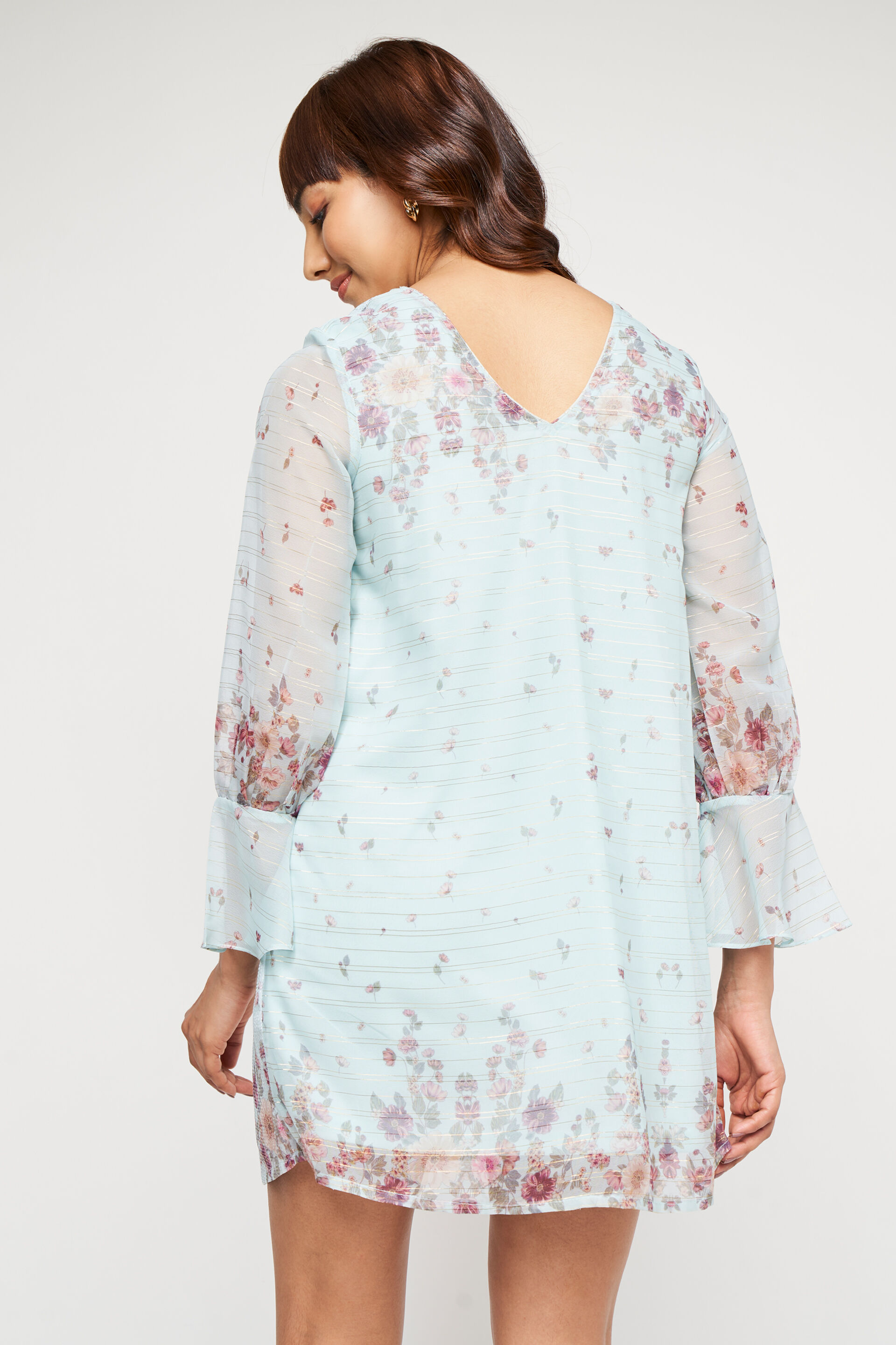 Powder Blue Floral Flared Dress, Powder Blue, image 5