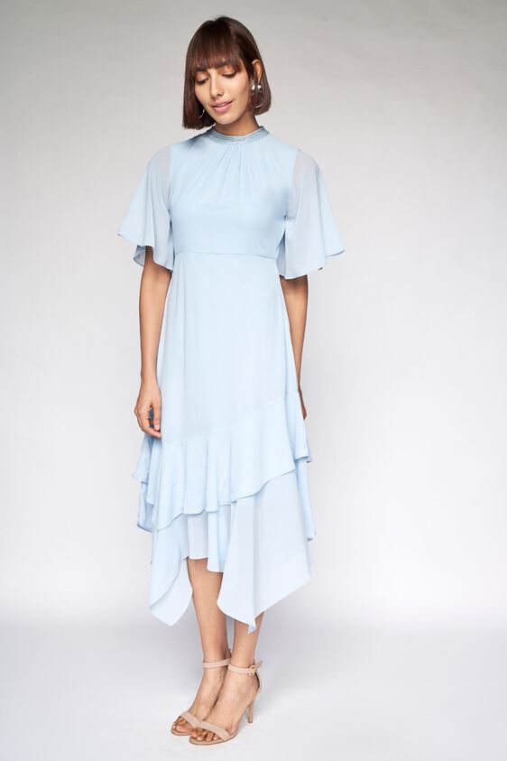 3 - Powder Blue Solid Fit and Flare Dress, image 3