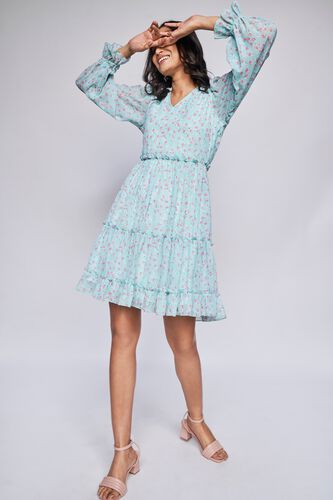 Mint Floral Flared Dress, Mint, image 1