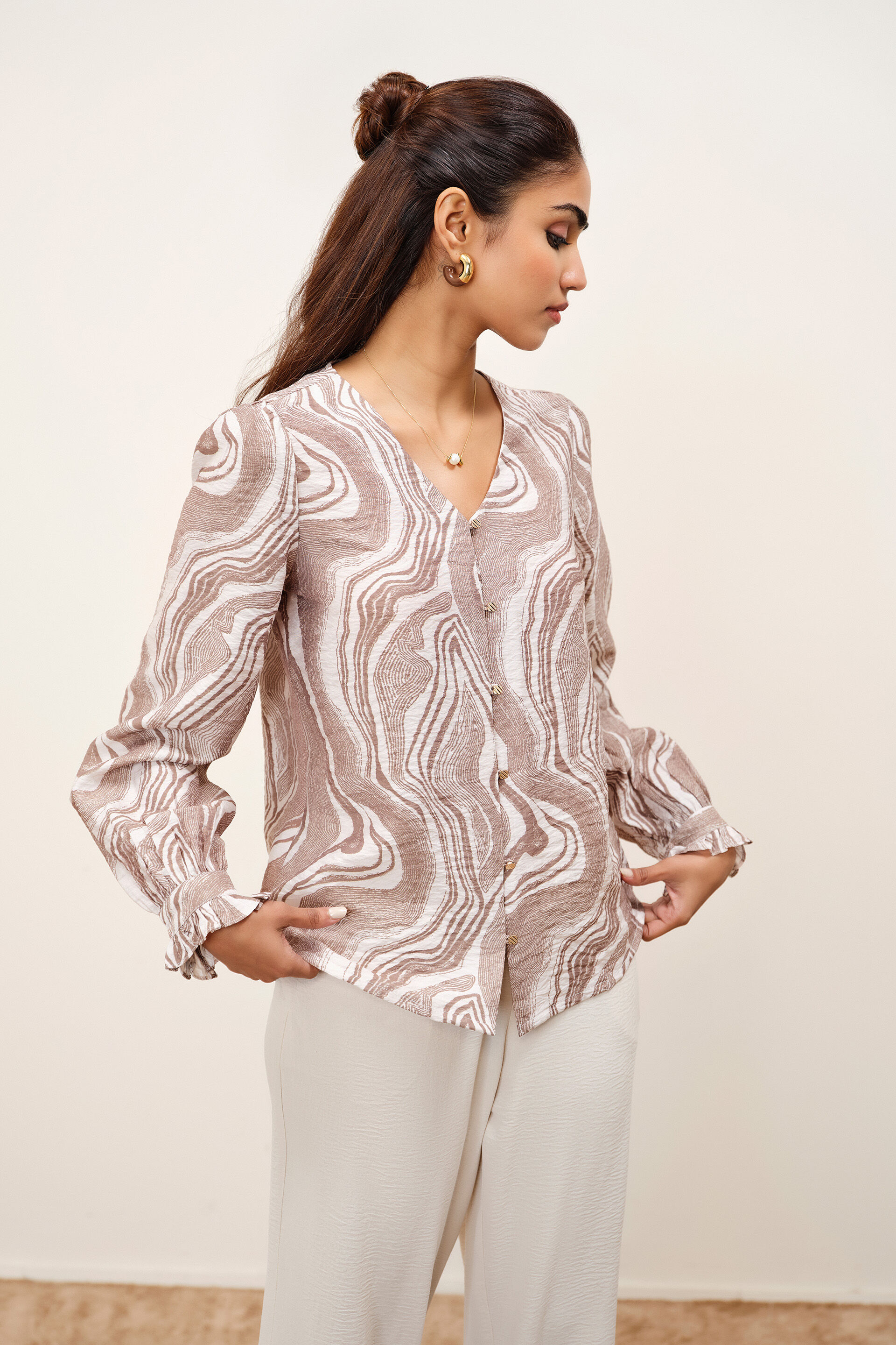 Beige & Brown Printed Shirt, Brown, image 4