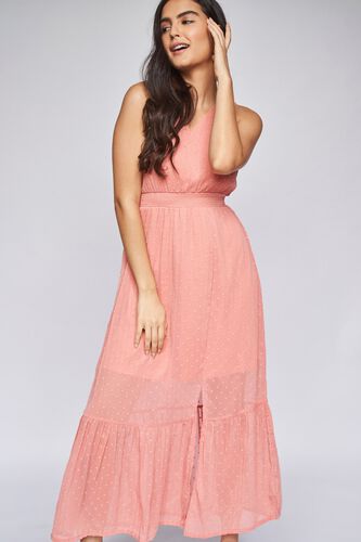 1 - Peach Self Design Fit and Flare Gown, image 1