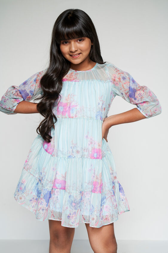 Sea Blue Floral Flared Dress, Sea Blue, image 4