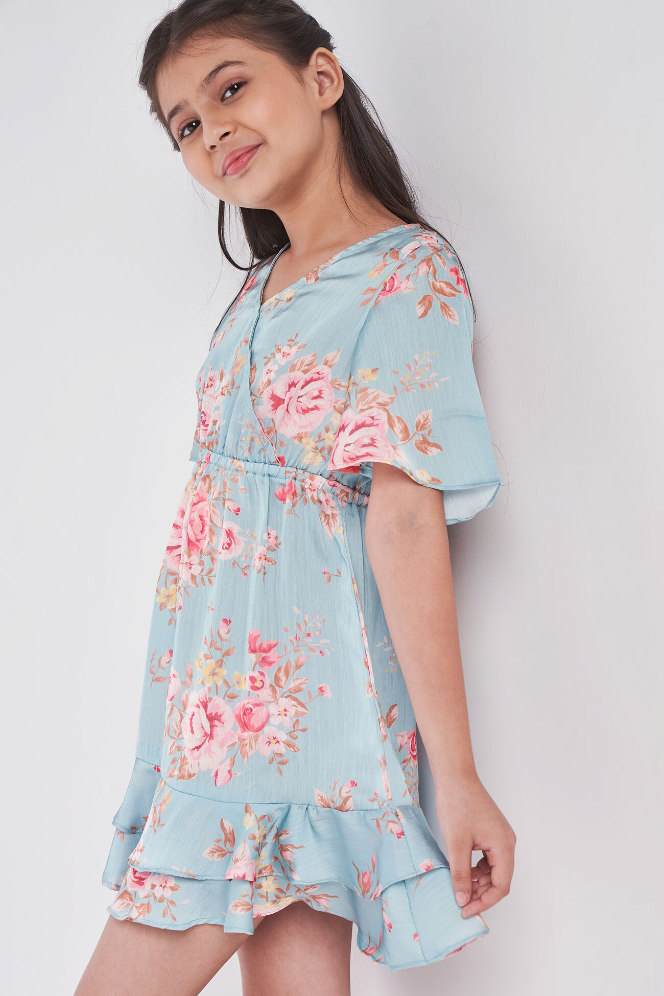 Multi Color Floral Flounce Dress, Multi Color, image 1