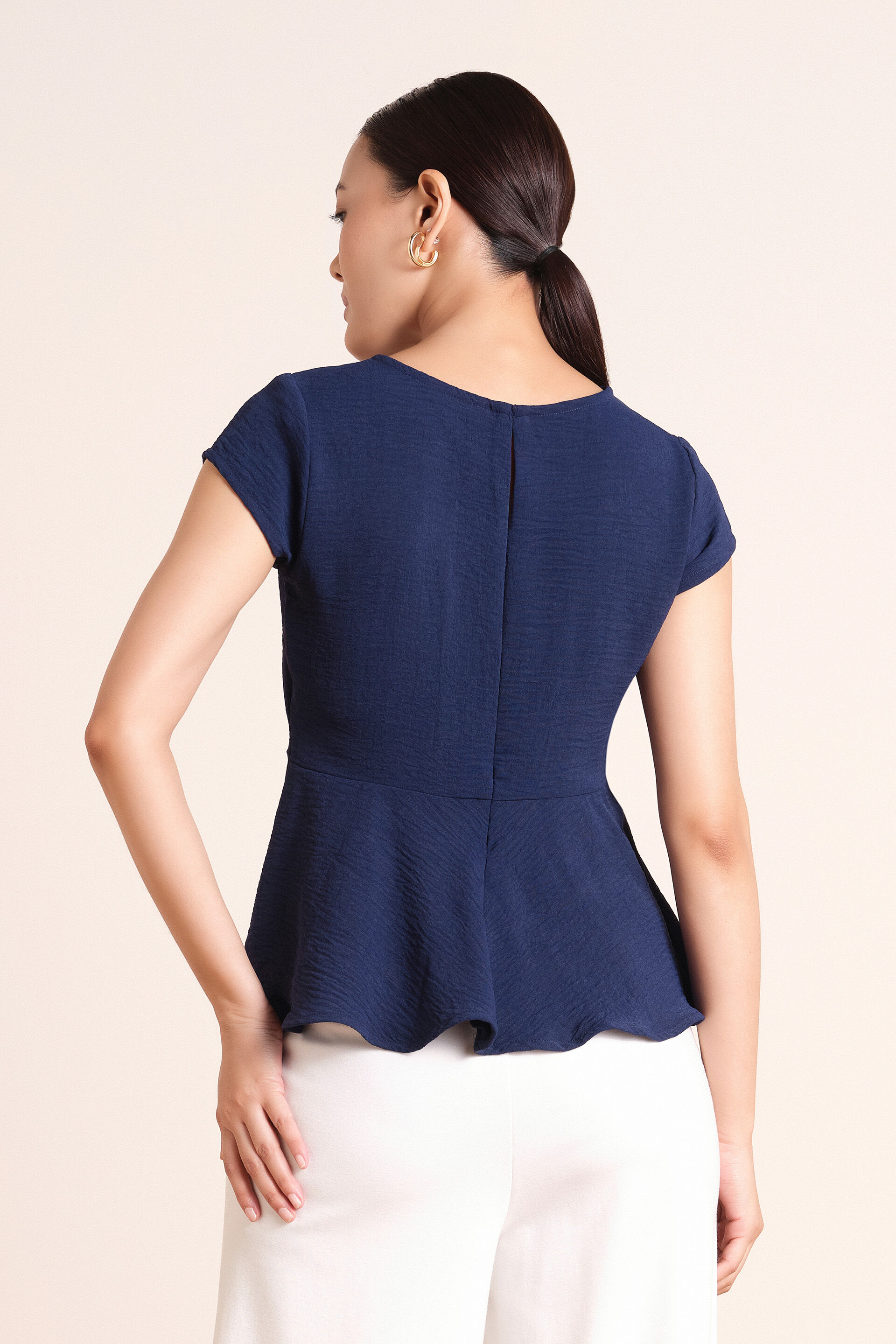Camille Navy Peplum Top, Navy, image 5