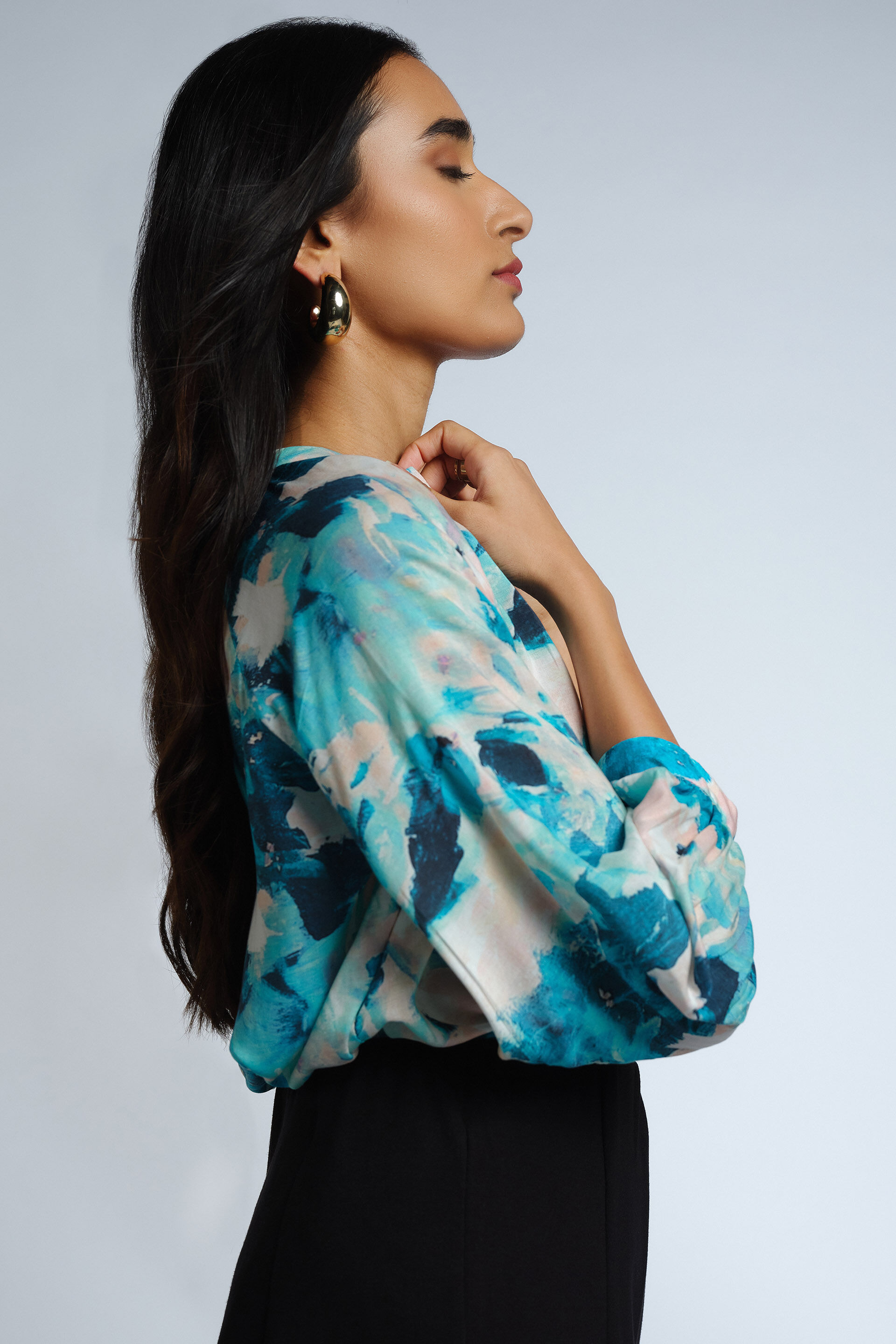 Painterly Blues LENZING&trade; Modal Top, Blue, image 3