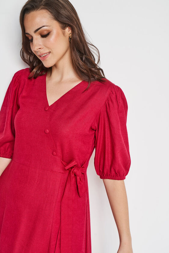 Red Solid Curved Dress, Red, image 2