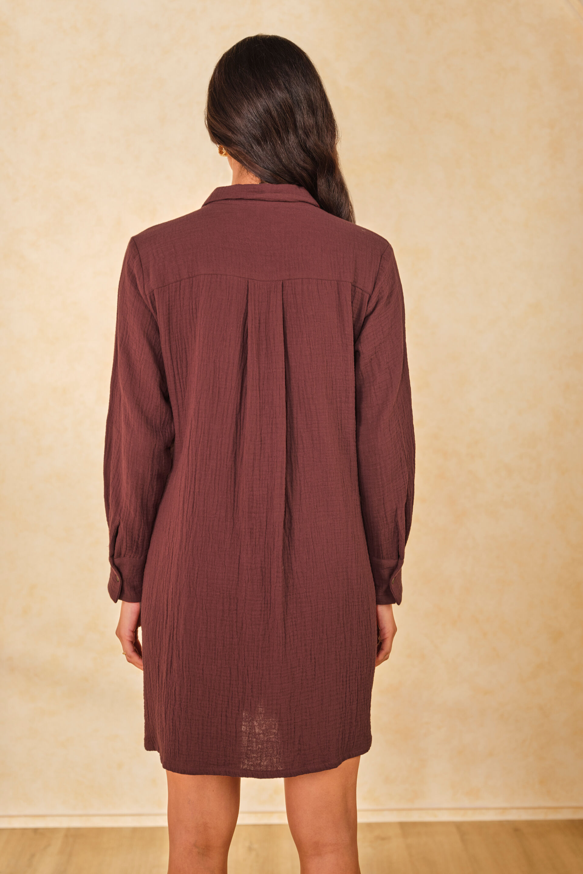 Cocoa Flutter Cotton Shirt Dress, Brown, image 7