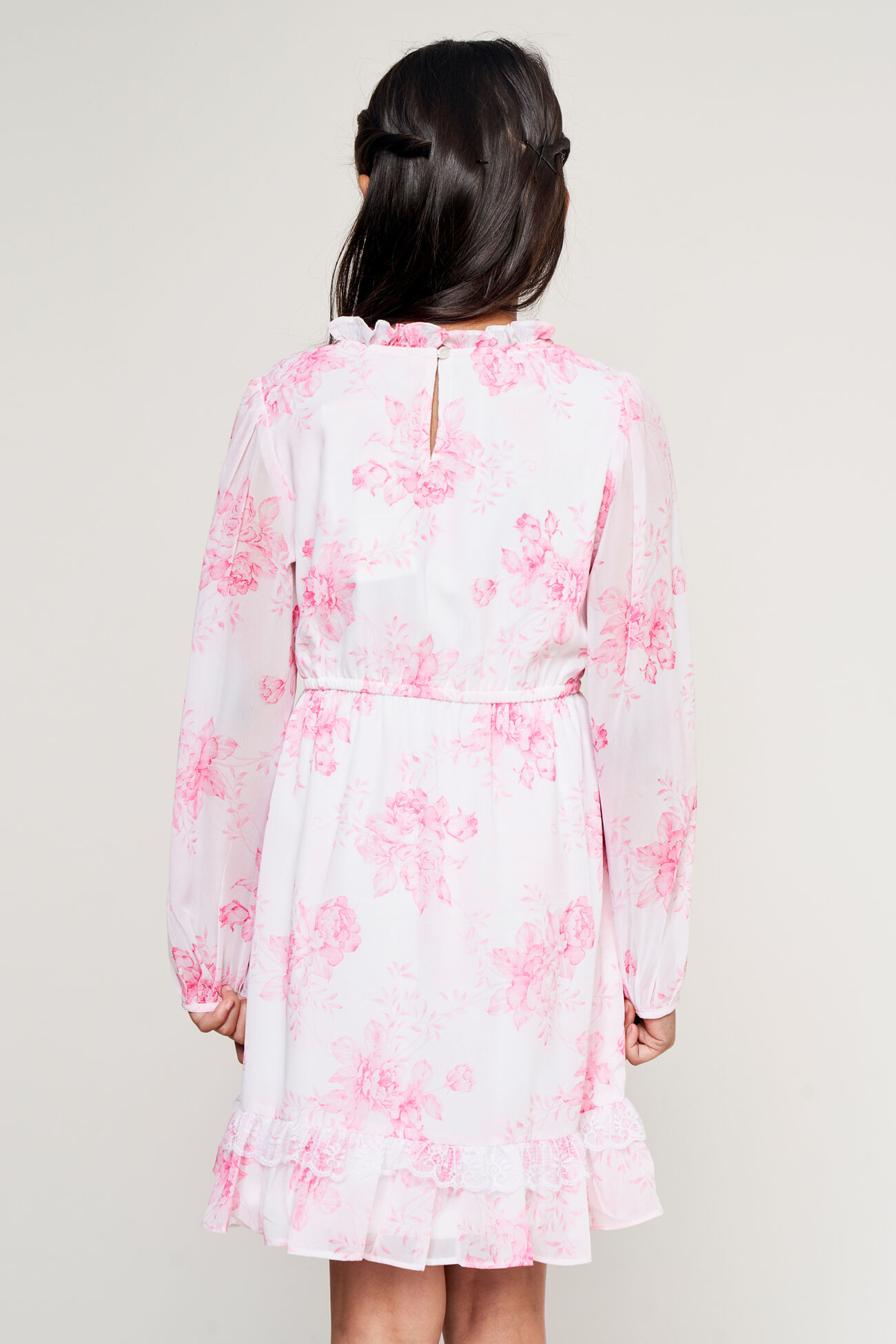Cream Floral Flounce Dress, Cream, image 4