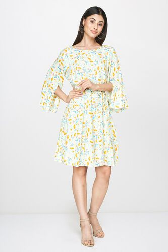 4 - Light Yellow Floral Fit and Flare Dress, image 4