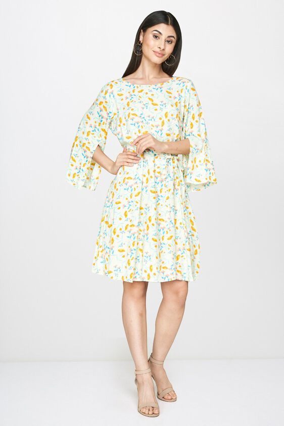 4 - Light Yellow Floral Fit and Flare Dress, image 4