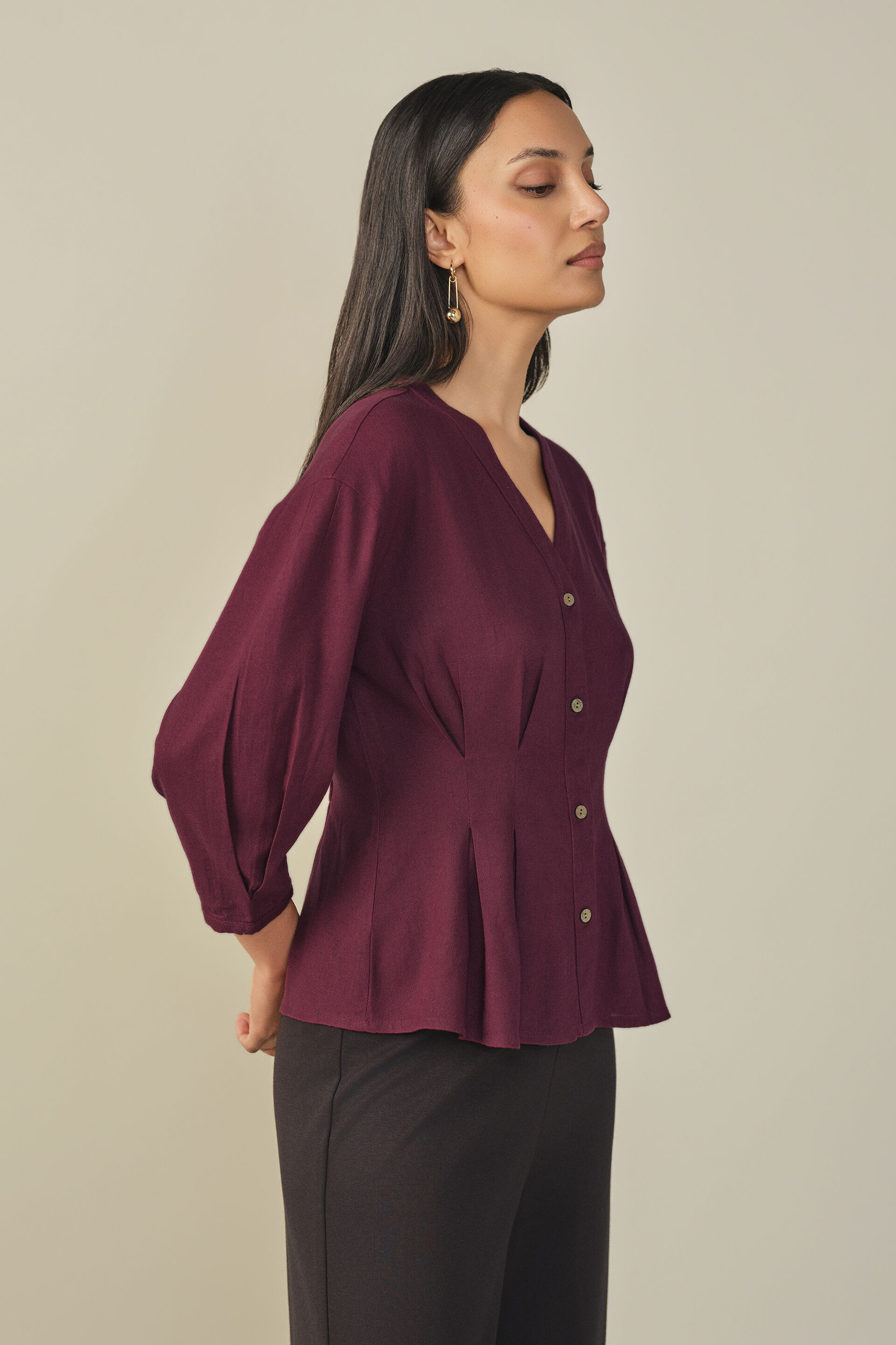 Pleated Top in Plum, Plum, image 3