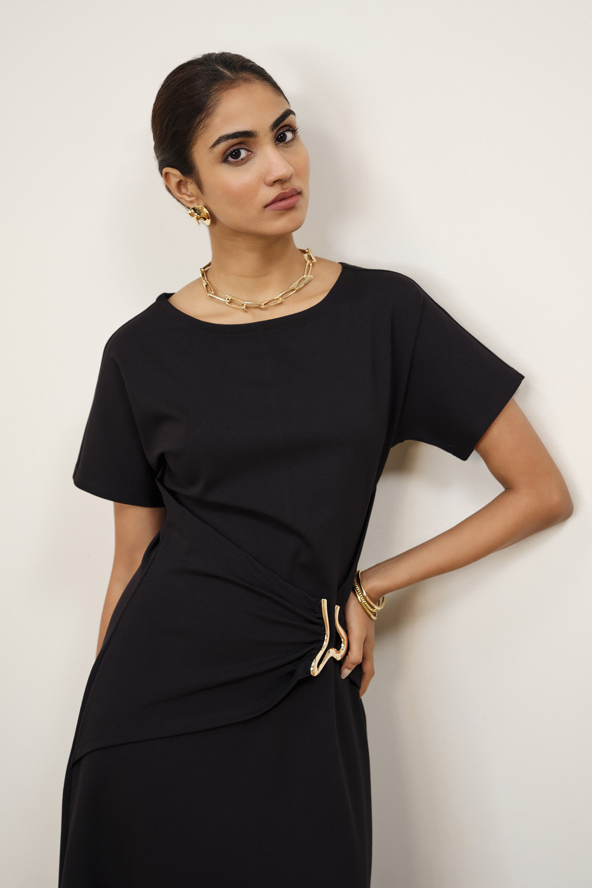 Velra Black Draped Dress, Black, image 4